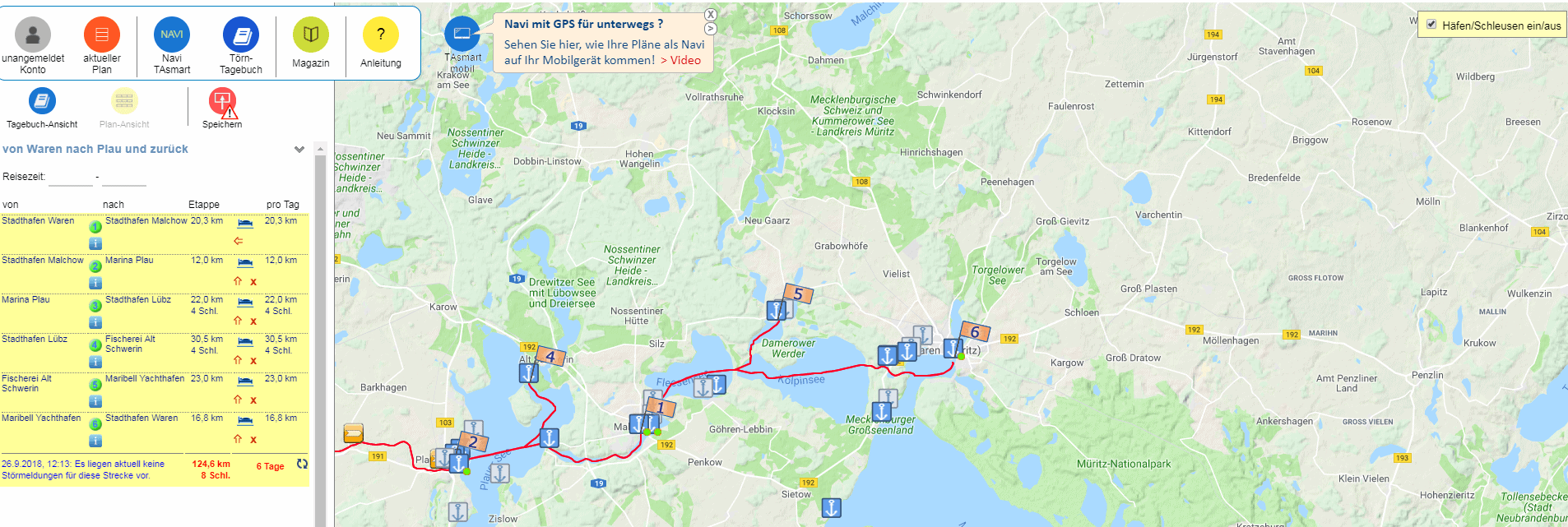 Elektronische Tourplanung für das Boot